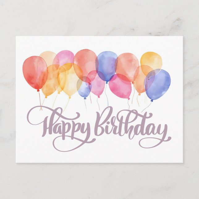Happy Birthday Balloons Watercolor Holiday Postkarte (Vorderseite)