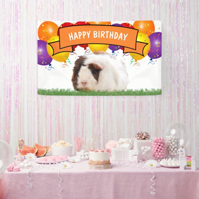 Happy Birthday Balloons Weiße Guinea Pig Orange Banner (Party)