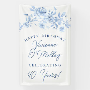Happy Birthday Banner 40. Blue Floral Template