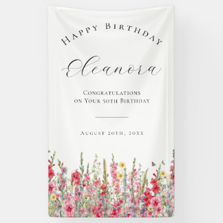 Happy Birthday Banner 50. August Birth Blume