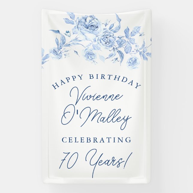 Happy Birthday Banner 70. Blue Floral Template (Vertikal)