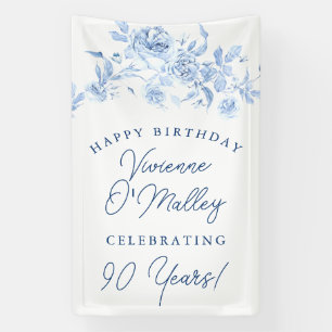 Happy Birthday Banner 90. Blue Floral Template
