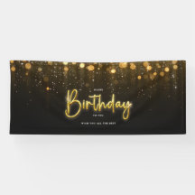 Happy Birthday Banner Black Glitzer