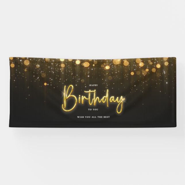 Happy Birthday Banner Black Glitzer (Horizontal)