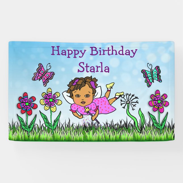 Happy Birthday Banner Lila Fairy (Horizontal)
