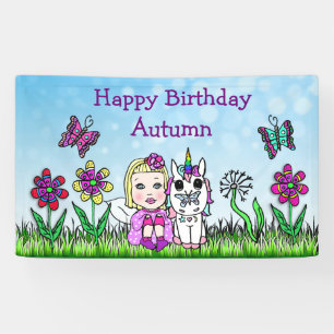 Happy Birthday Banner Unicorn und Fairy