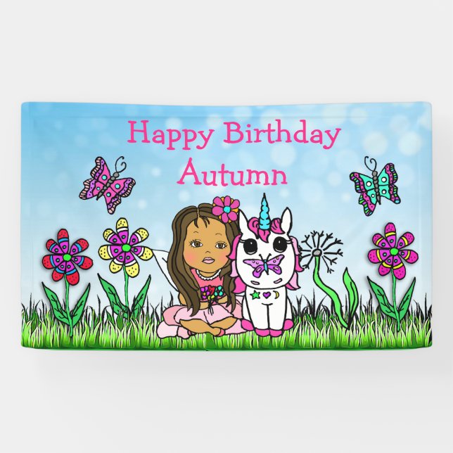 Happy Birthday Banner Unicorn und Fairy (Horizontal)