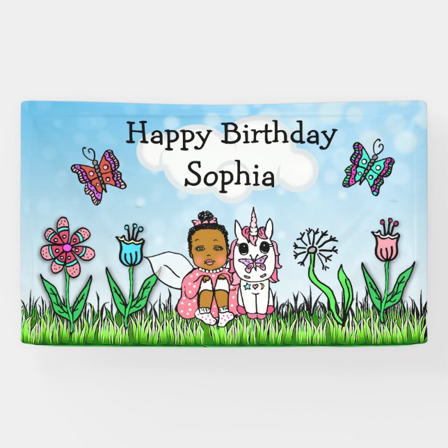 Happy Birthday Banner Unicorn und Fairy (Horizontal)