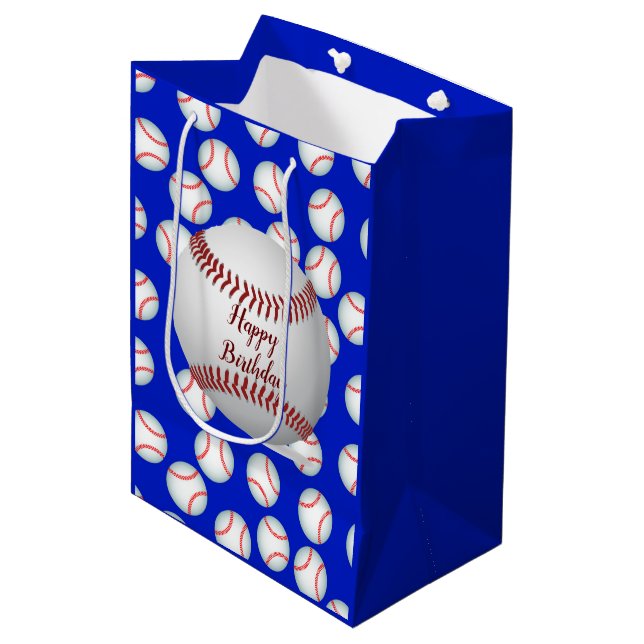 Happy Birthday Baseball Mittlere Geschenktüte (Vorderseite Schrägansicht)