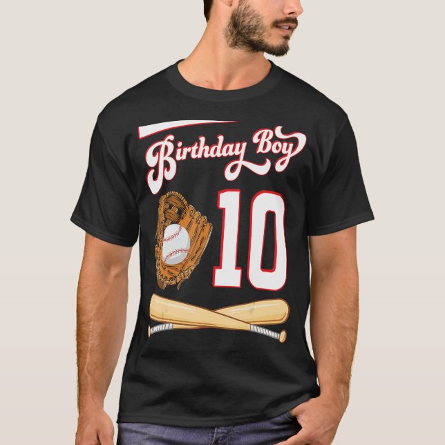 Happy Birthday Baseball Player Boy 10 Jahre alt bi T-Shirt (Vorderseite)