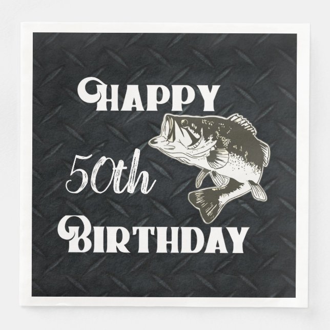 Happy Birthday Bass Fishing Age 50. Diamond Plate Serviette (Vorderseite)