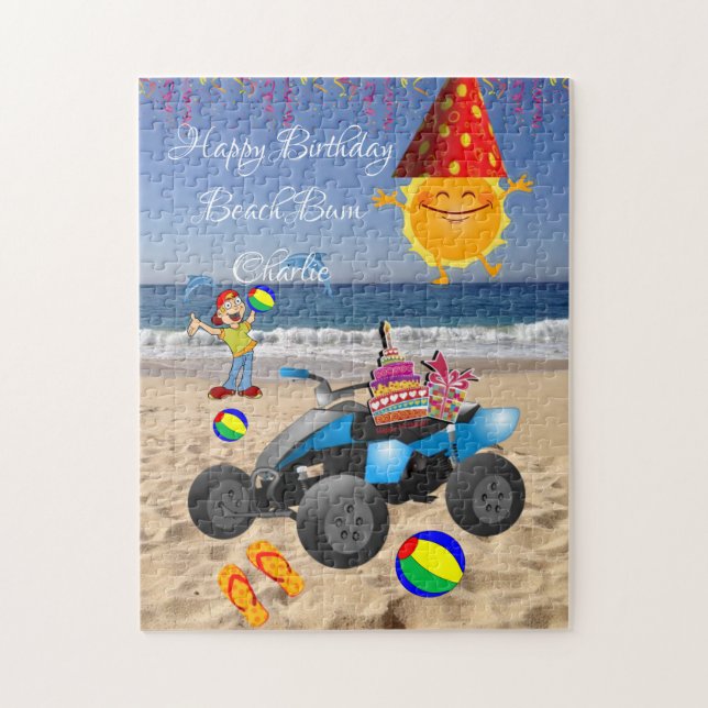 Happy Birthday Beach Bum Cake Hat Sun Sand Puzzle (Vertikal)