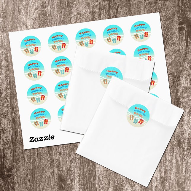 Happy Birthday Beach Party Personalisiert Runder Aufkleber (Von Creator hochgeladen)