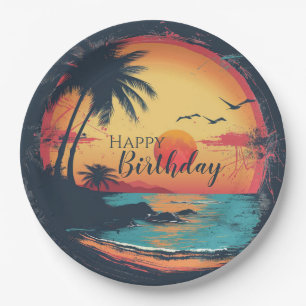 Happy Birthday Beach Retro Thema Pappteller