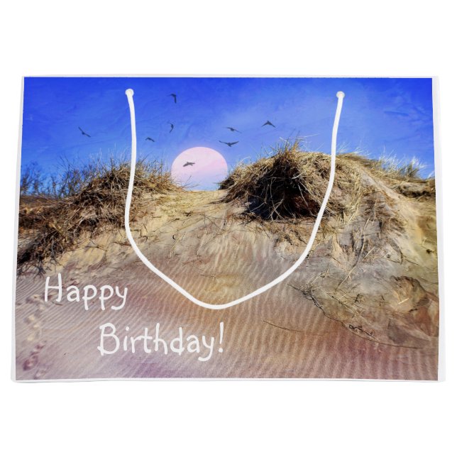 Happy Birthday Beach Sunrise Große Geschenktüte (Vorderseite)