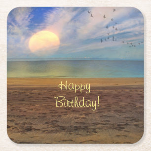 Happy Birthday Beach Sunset Rechteckiger Pappuntersetzer