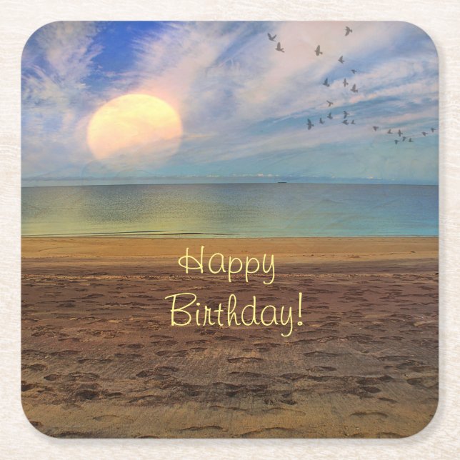 Happy Birthday Beach Sunset Rechteckiger Pappuntersetzer (Vorderseite)