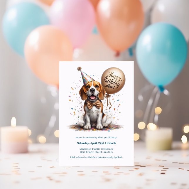 Happy Birthday Beagle Dog Ballon Custom Einladung (Von Creator hochgeladen)