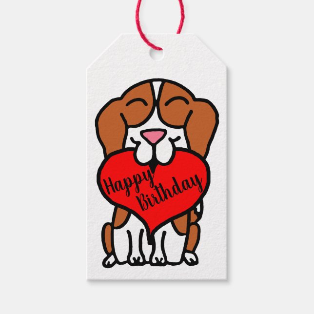 Happy Birthday Beagle Herzlich Cartoon Geschenkanhänger (Vorderseite)