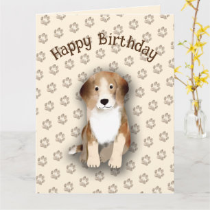 Happy Birthday Beagle mit Hundefußabdrücken Karte