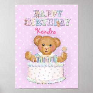 Happy Birthday Bear Girl - Anpassen Poster