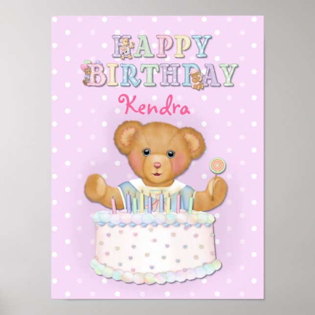 Happy Birthday Bear Girl - Anpassen Poster (Vorne)