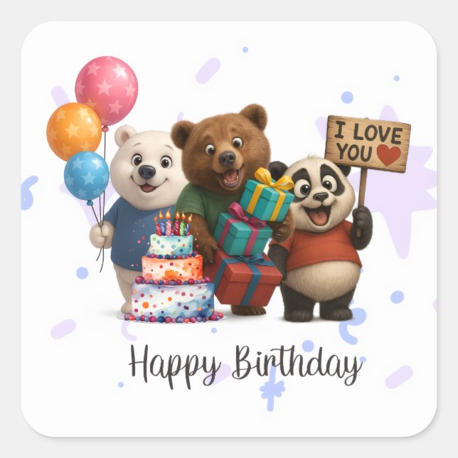 Happy Birthday Bears & Panda Sticker (Vorderseite)