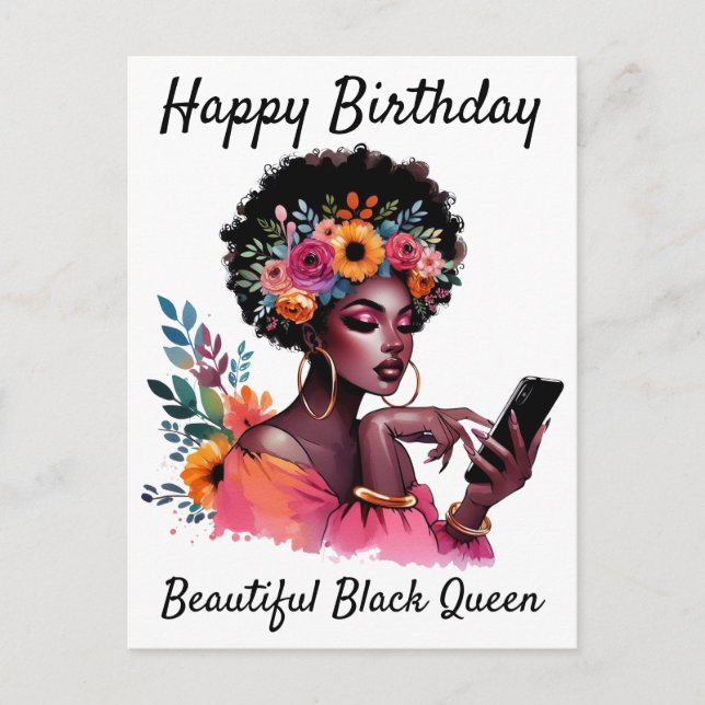Happy Birthday Beautiful Black Queen Melanin Sista Postkarte (Vorderseite)