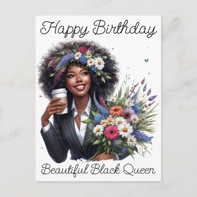 Happy Birthday Beautiful Black Queen Melanin Sista Postkarte (Vorderseite)