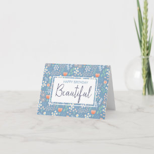 Happy Birthday Beautiful Blue Floral Gruß Karte