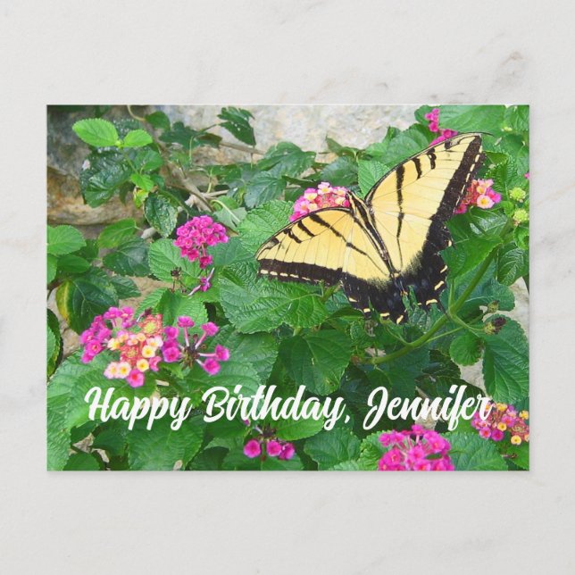 Happy Birthday Beautiful Butterfly Flowers Postkarte (Vorderseite)