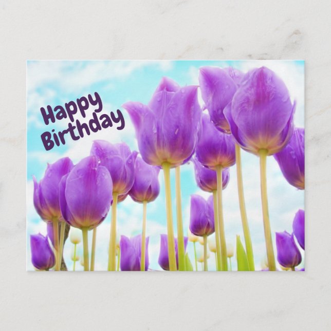 Happy Birthday Beautiful Lila Tulips Postkarte (Vorderseite)