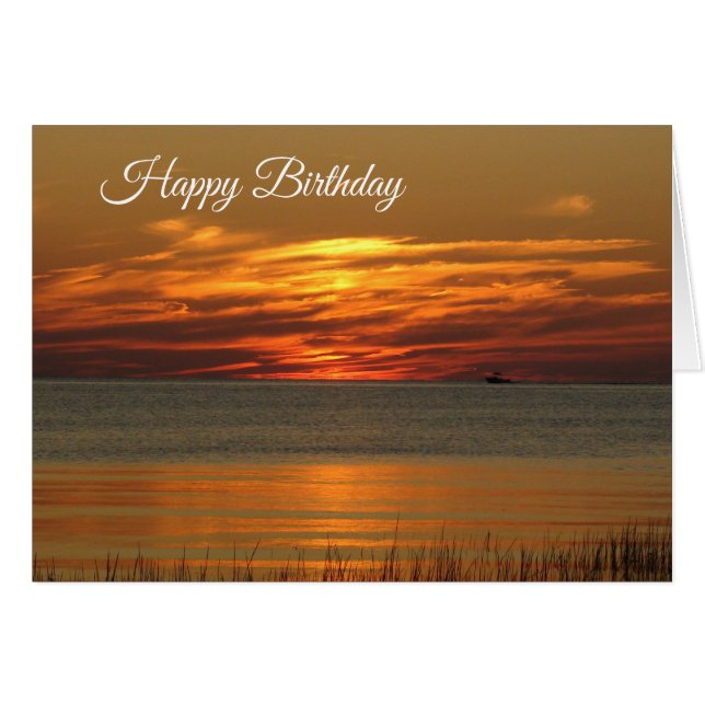Happy Birthday Beautiful Orange Sunset Beach Card (Vorderseite (Horizontal))