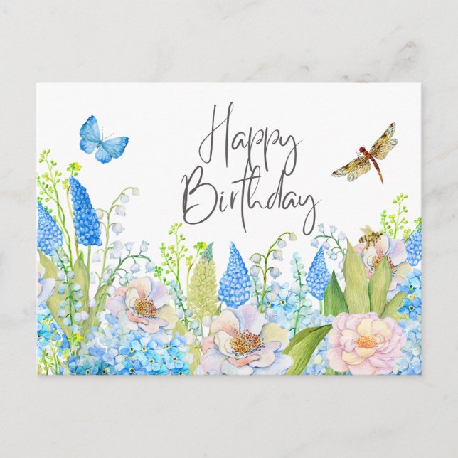 Happy Birthday Beautiful Watercolor Wildblumen Postkarte (Vorderseite)