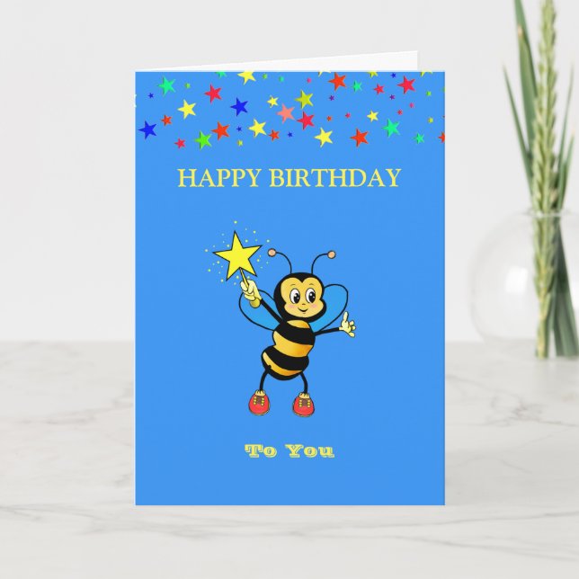 Happy Birthday Bee & Stars Karte (Vorderseite)