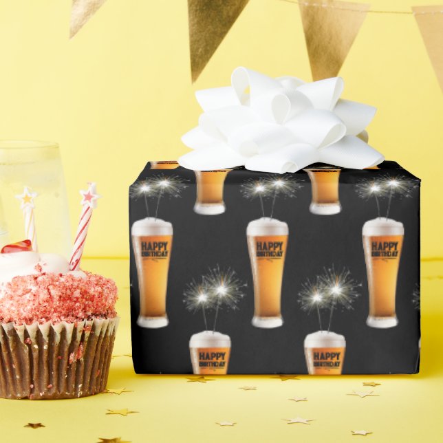 Happy Birthday Beer mit Sparklern Geschenkpapier (Geburtstagsparty)