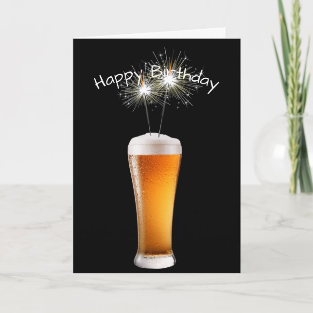 Happy Birthday Beer mit Sparklern Karte (Vorderseite)