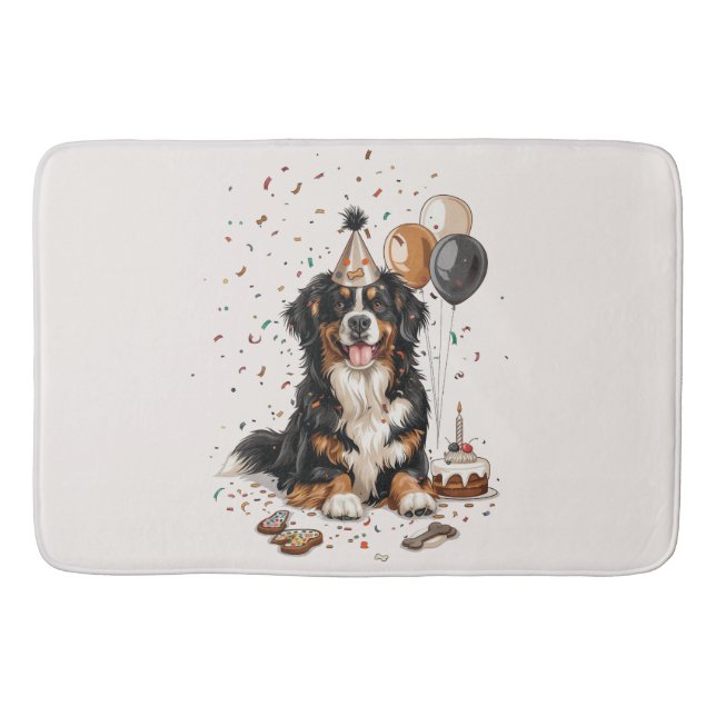 Happy Birthday Bernese Mountain Dog Badematte (Vorderseite)