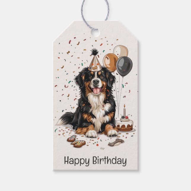 Happy Birthday Bernese Mountain Dog Geschenkanhänger (Vorderseite)