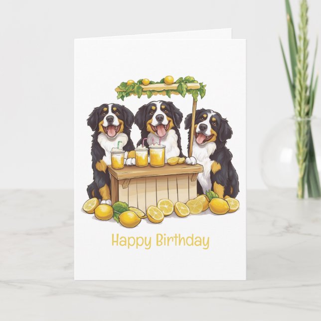 Happy Birthday Bernese Mountain Dog Lemonade Stand Karte (Vorderseite)