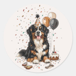 Happy Birthday Bernese Mountain Dog Runder Aufkleber