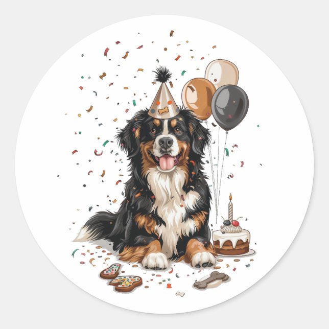Happy Birthday Bernese Mountain Dog Runder Aufkleber (Vorderseite)