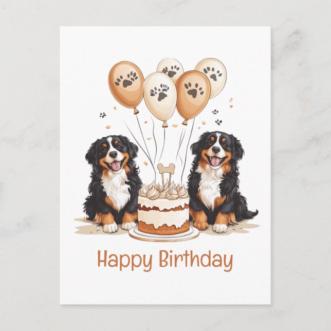 Happy Birthday Bernese Mountain Hunde Postkarte (Vorderseite)