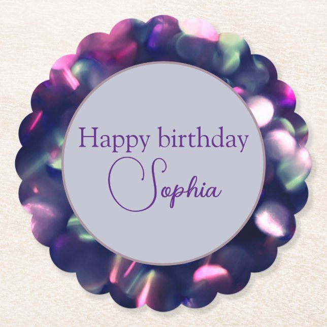 "Happy Birthday" Berry Sparkle Paper Untersetzer (Vorderseite)