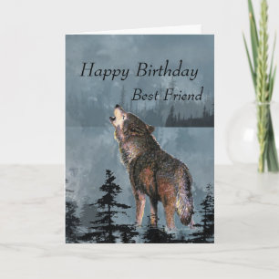 Happy Birthday Best Friend Howling Wolf Moon Zitat Karte