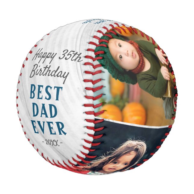 Happy Birthday Best Vater Wood 3 Foto Collage Baseball (Schrägansicht)