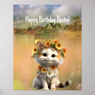 Happy Birthday Bestie Niedlich Boho Cat Poster
