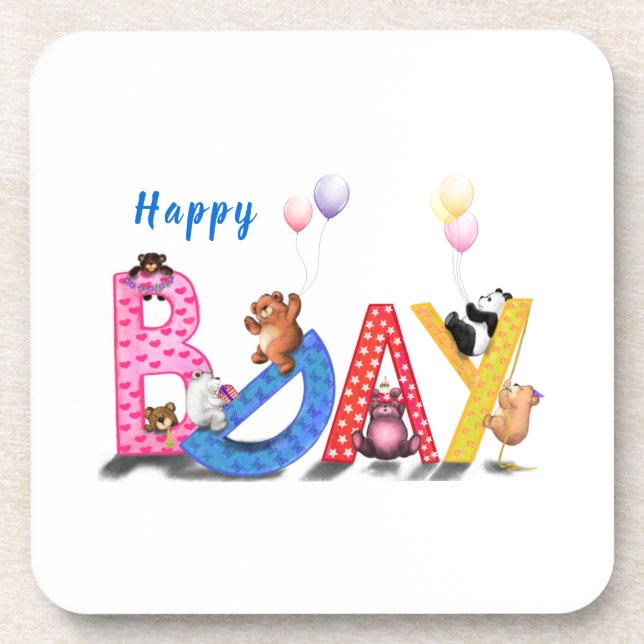 Happy Birthday Beverage Coaster Baby Bears Party Getränkeuntersetzer (Vorderseite)