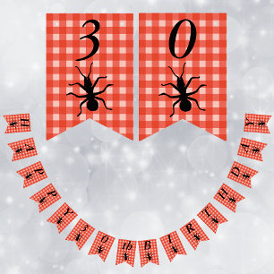 Happy Birthday Big Black Ant Red White Plaid Wimpelkette