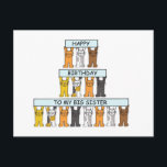 Happy Birthday Big Sister Cartoon Cats Postkarte<br><div class="desc">Cartoon Katzen,  die blass blaue Banner aufhalten,  die "Zum Geburtstag viel Glück für meine große Schwester" sagen.</div>